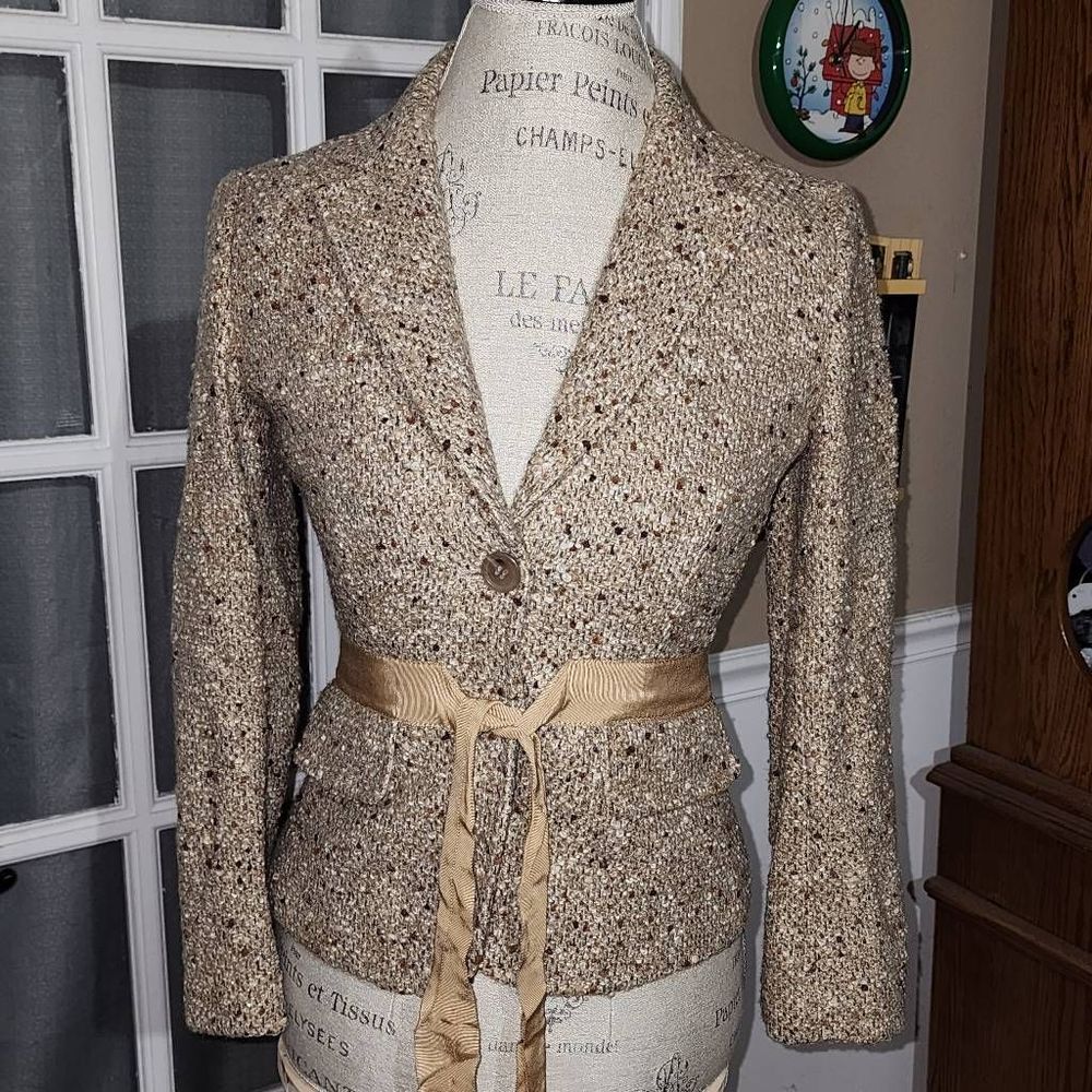 J Crew Robert Noble Scotland Womens Wool Blend Tan Faux Belt Blazer